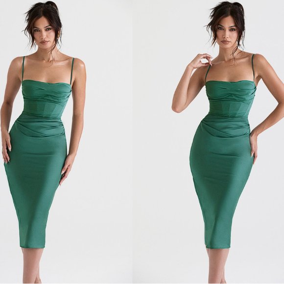 HOUSE OF CB 'Teia' Forest Draped Corset Midi Dress NWOT - Picture 6 of 10
